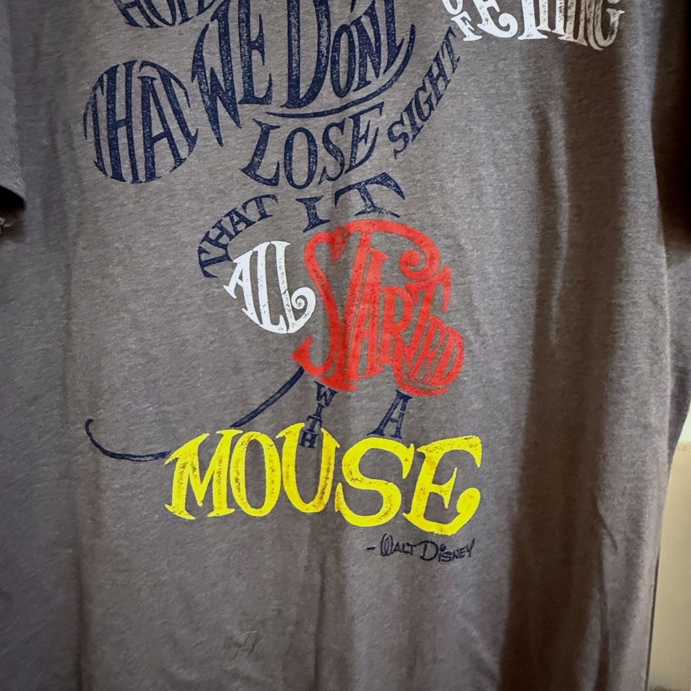Disney Store Mickey Mouse Quote Men's 2XL Graphic Tee Shirt Gray Short Sleeve - Picture 5 of 9